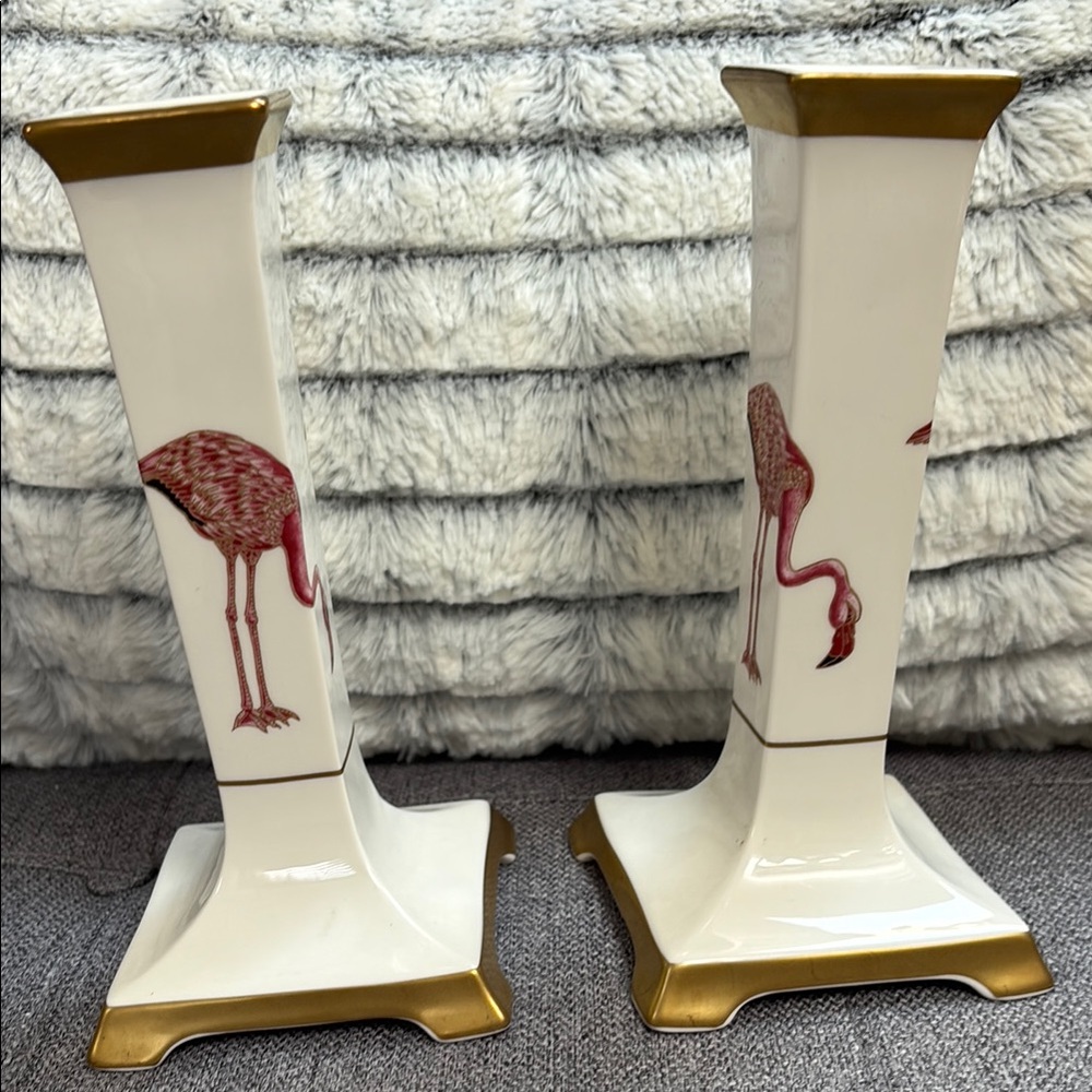 Willeroy & Boch Chic Flamingo Candle Holders with Gold Trim